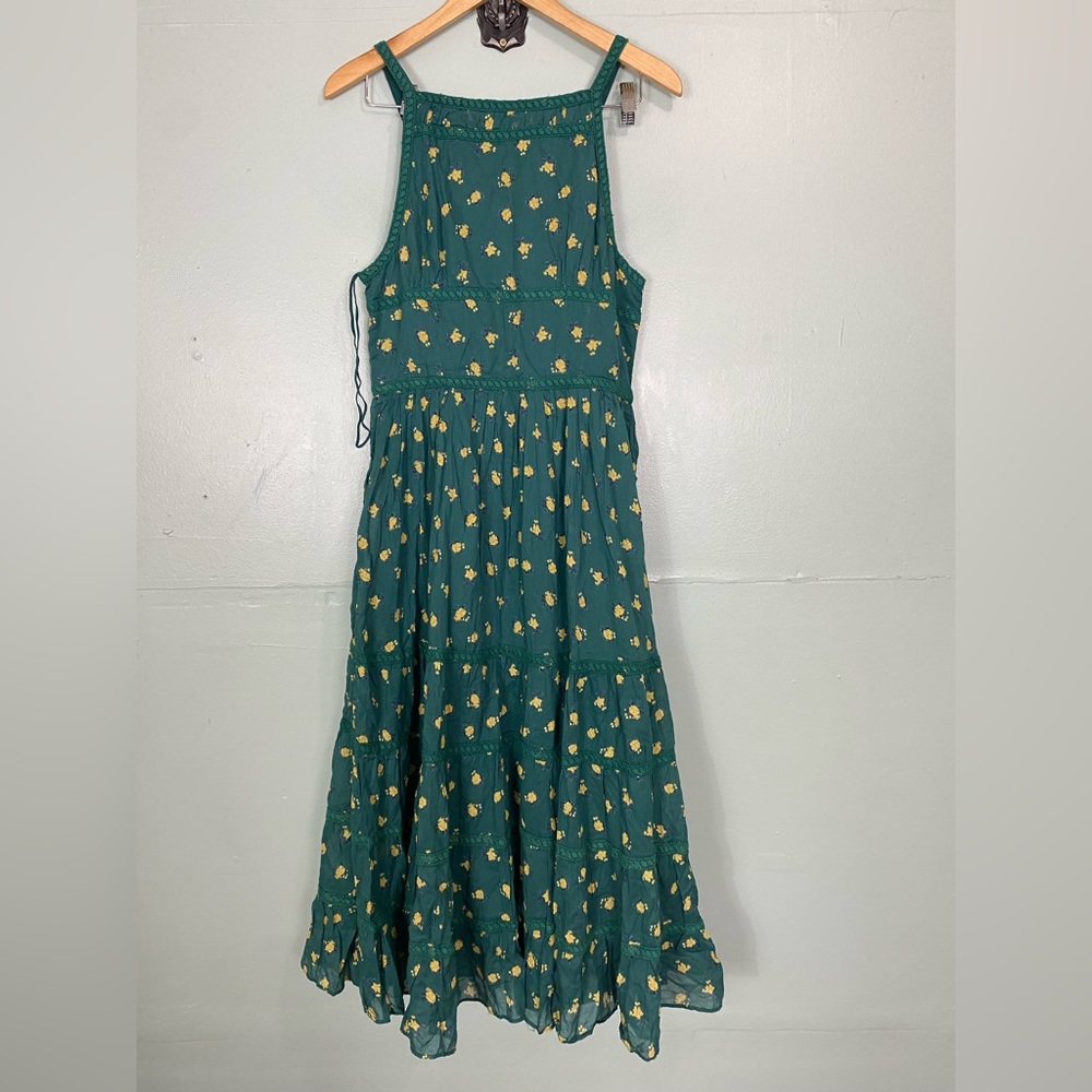 Free People‎ Daydreamer Midi Floral Green Tiered Dress Sundress Medium - Picture 2 of 7